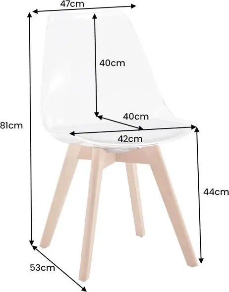 Set de 4 scaune, Lemn Fag Natur, Plastic Transparent, Scandinavia A-44164 VC