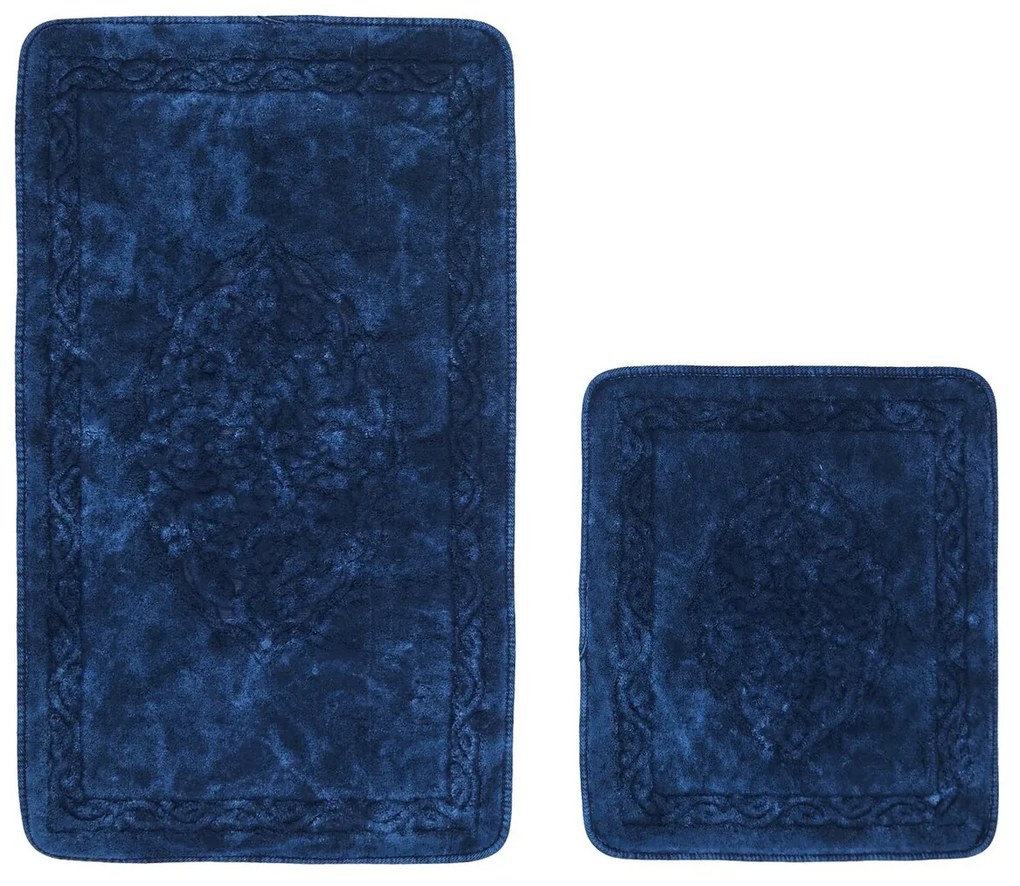 Set covorase de baie, L'essentiel Maison, Cottonkt 000188, Albastru inchis