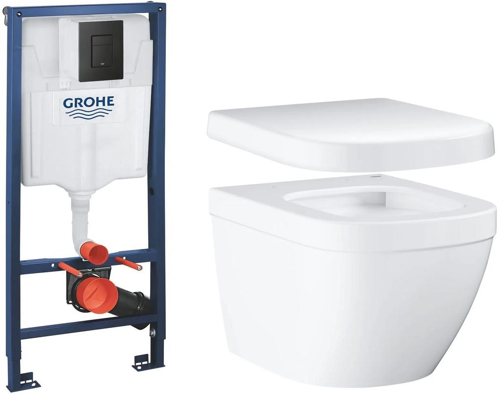 Set vas WC Grohe Euro Ceramic 3920600H, cadru ascuns cu buton de acționare Grohe Solido 38811KF0, 39330001