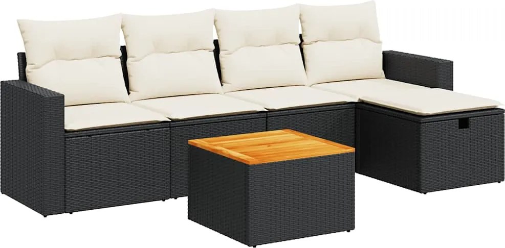 vidaXL Set mobilier de grădină cu perne, 6 piese, negru, poliratan