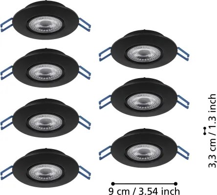 Eglo 300191 - Set 7 spoturi LED încastrate GEDREZ, 4,9 W, 230 V, Ø 9 cm, negru
