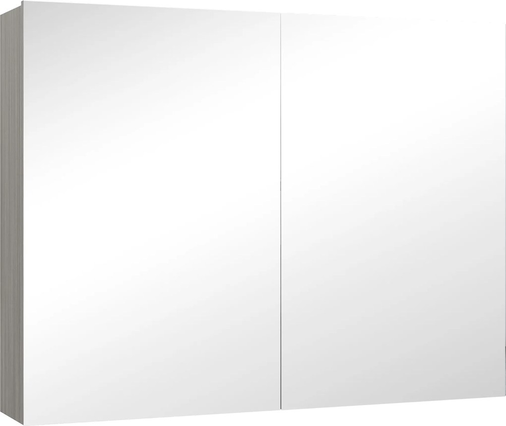 HOMCOM Dulap suspendat pentru baie cu oglindă, mobilier de baie, uși duble și rafturi reglabile, 80x15x60cm, gri | Aosom Romania