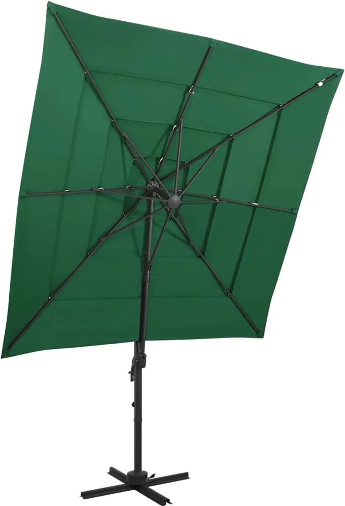 vidaXL Umbrelă de soare 4 niveluri, stâlp aluminiu, verde, 250x250 cm