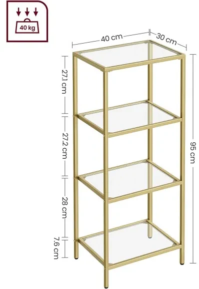 Raft Din Sticla Cu 4 Niveluri, Auriu, 40 Cm