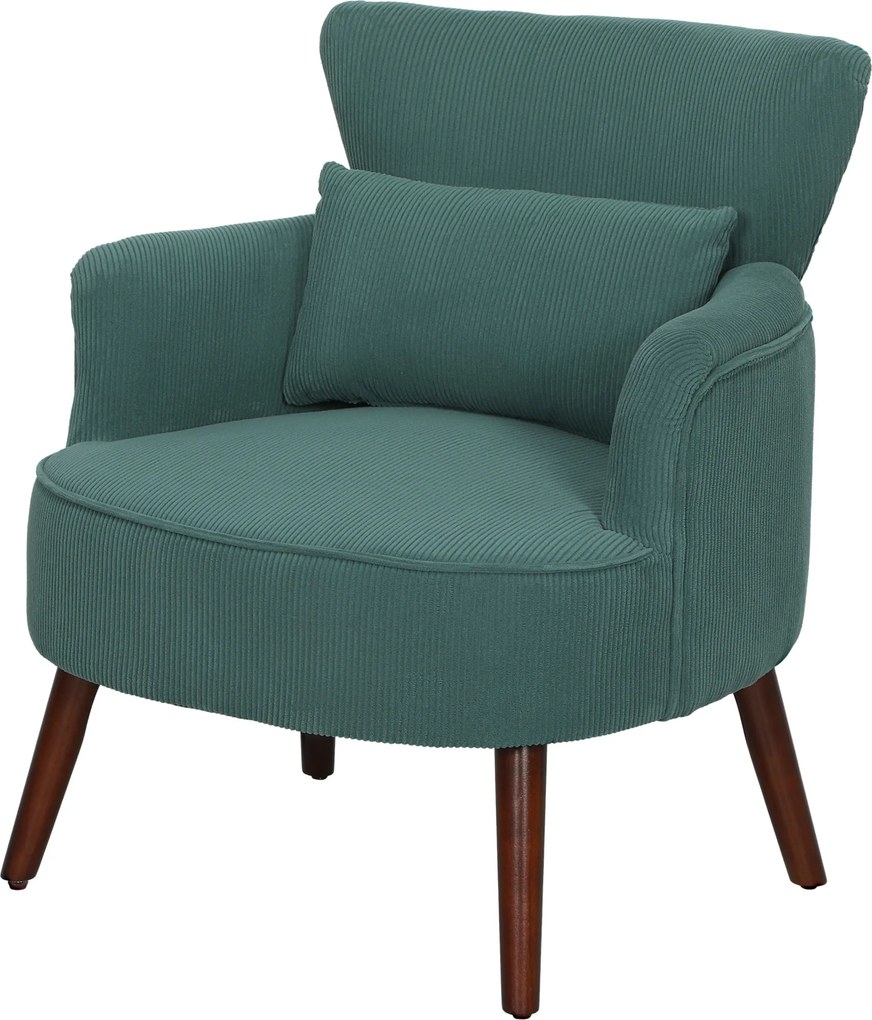 HOMCOM Fotoliu modern cu cotiere, scaun accent tapițat cu pernă lombară, picioare din lemn de cauciuc, Verde închis | Aosom Romania