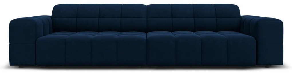 Canapea Jennifer cu 4 locuri si tapiterie din catifea, albastru royal