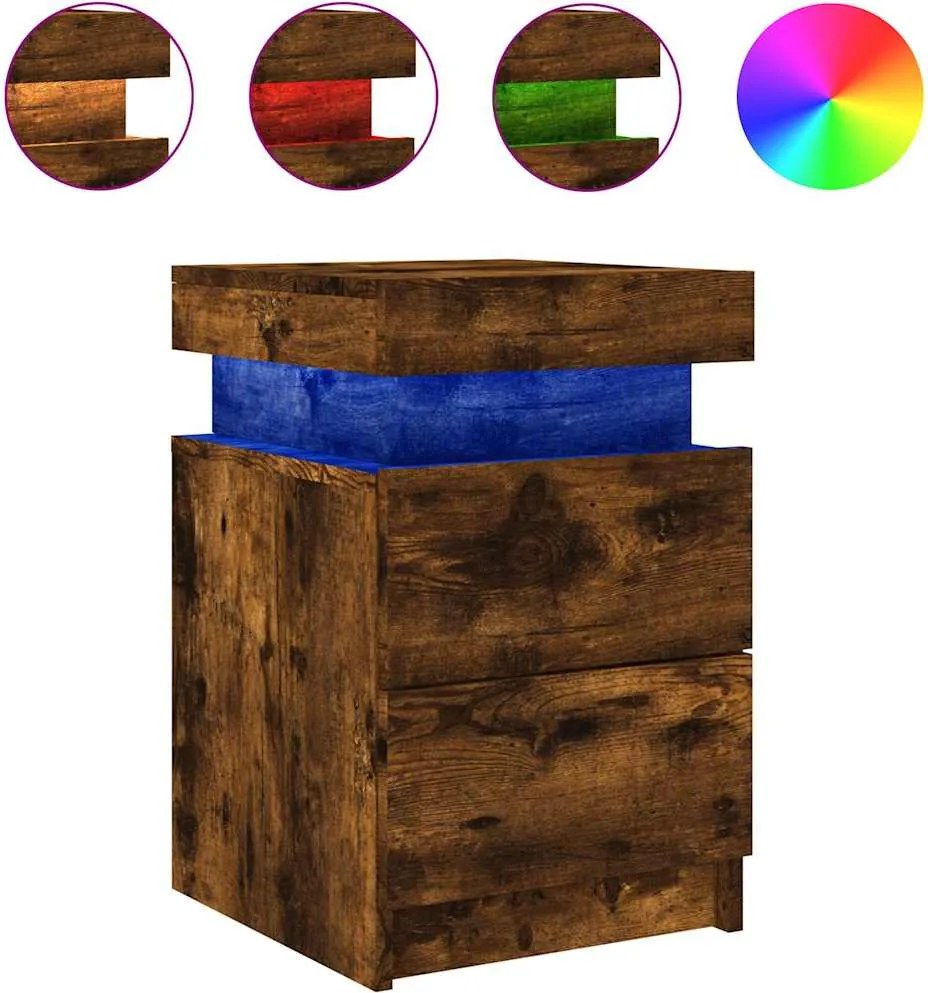 vidaXL Noptieră cu lumini LED, stejar fumuriu, 35x39x55 cm