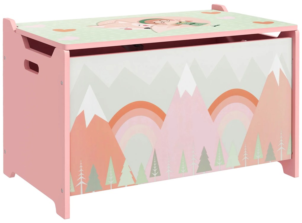 Cufăr de jucării pentru copii ZONEKIZ, ladă din lemn MDF cu capac și balama de siguranță, 60x37x39cm, de culoare roz | Aosom Romania