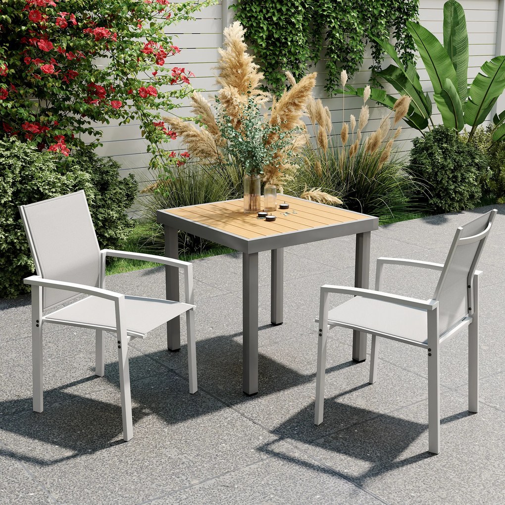 Outsunny Set de 2 Scaune de Grădină cu Cadru din Aluminiu, Plasă Respirabilă și Cotiere, 56x58x89 cm, Gri Deschis | Aosom Romania