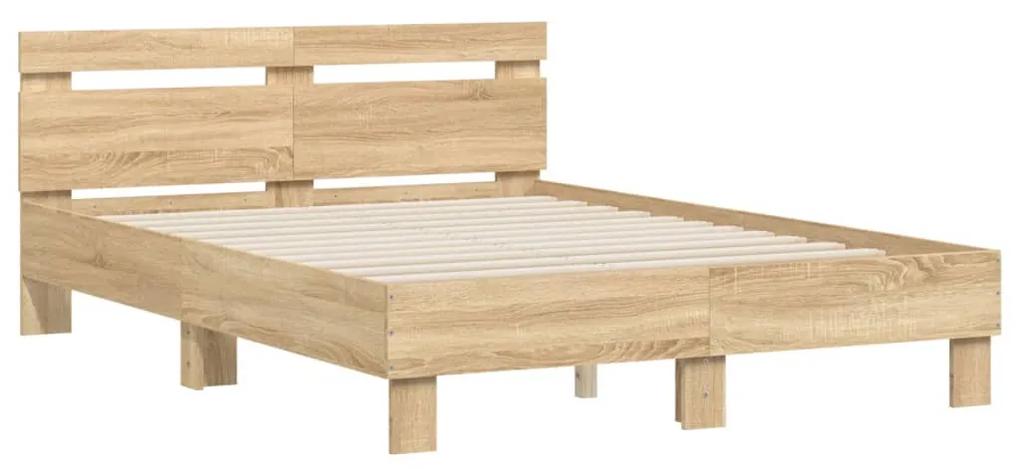 3207443 vidaXL Cadru de pat cu tăblie stejar sonoma 135x190 cm lemn prelucrat