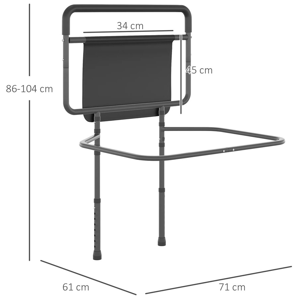 HOMCOM Bară de Asistență pentru Pat cu Înălțime Reglabilă, Buzunar de Depozitare și Bară de Susținere, 71x61x86-104 cm, Gri | Aosom Romania