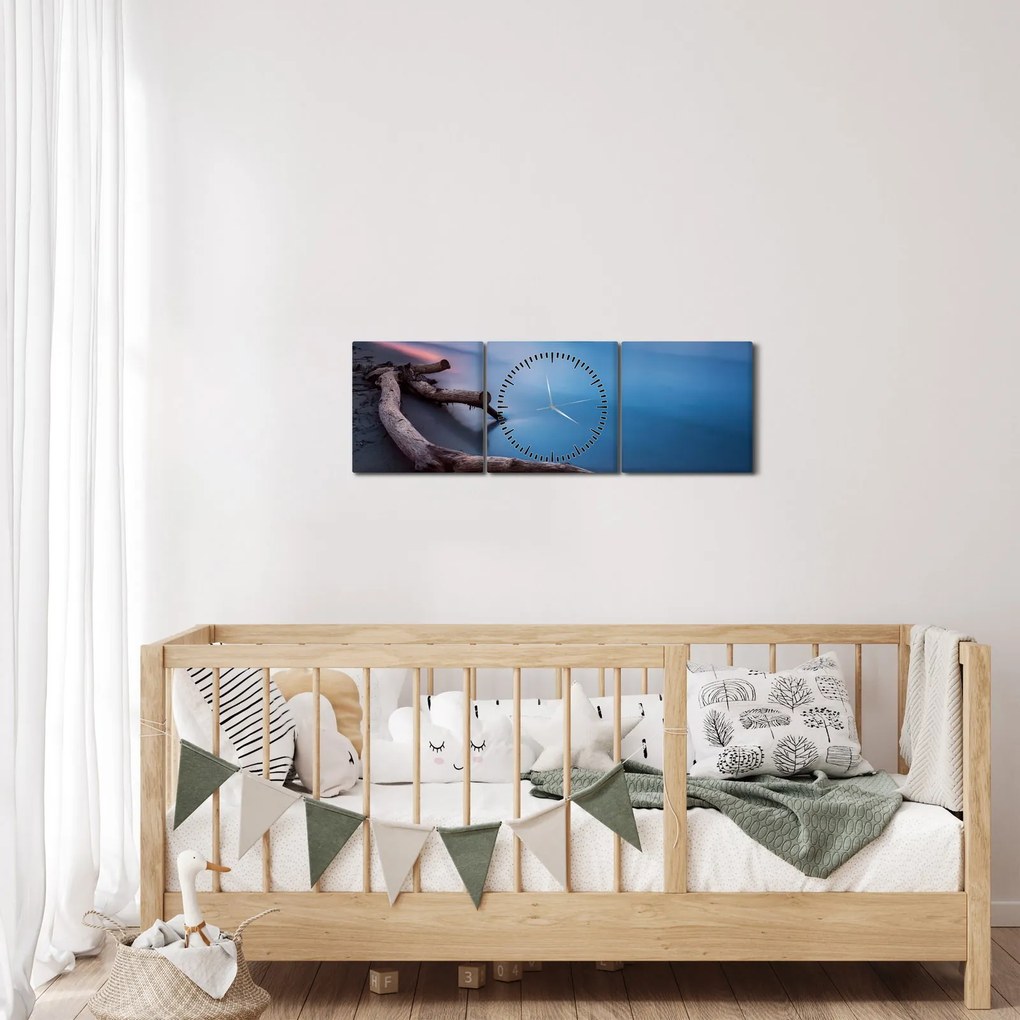 Tablou cu plaja în apus de soare (cu ceas) (90x30 cm)