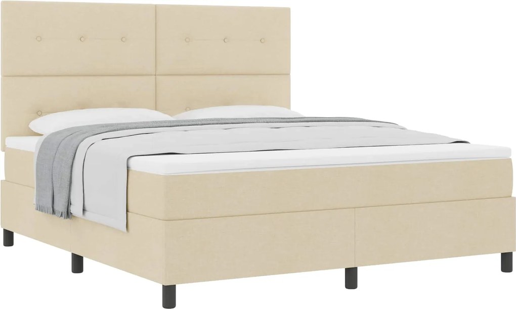vidaXL Pat cu arcuri cu saltea cu headboard Crem 180 x 200 cm țesătură