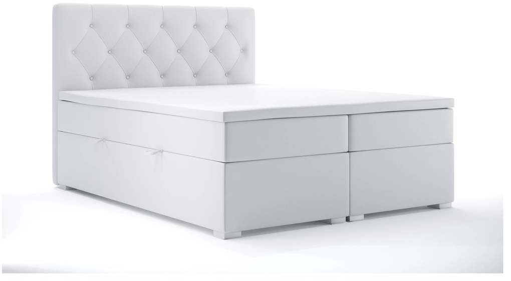 Pat matrimonial Boxspring 180 cm Ronda (alb piele ecologică) (cu sp. depozitare). 1044321