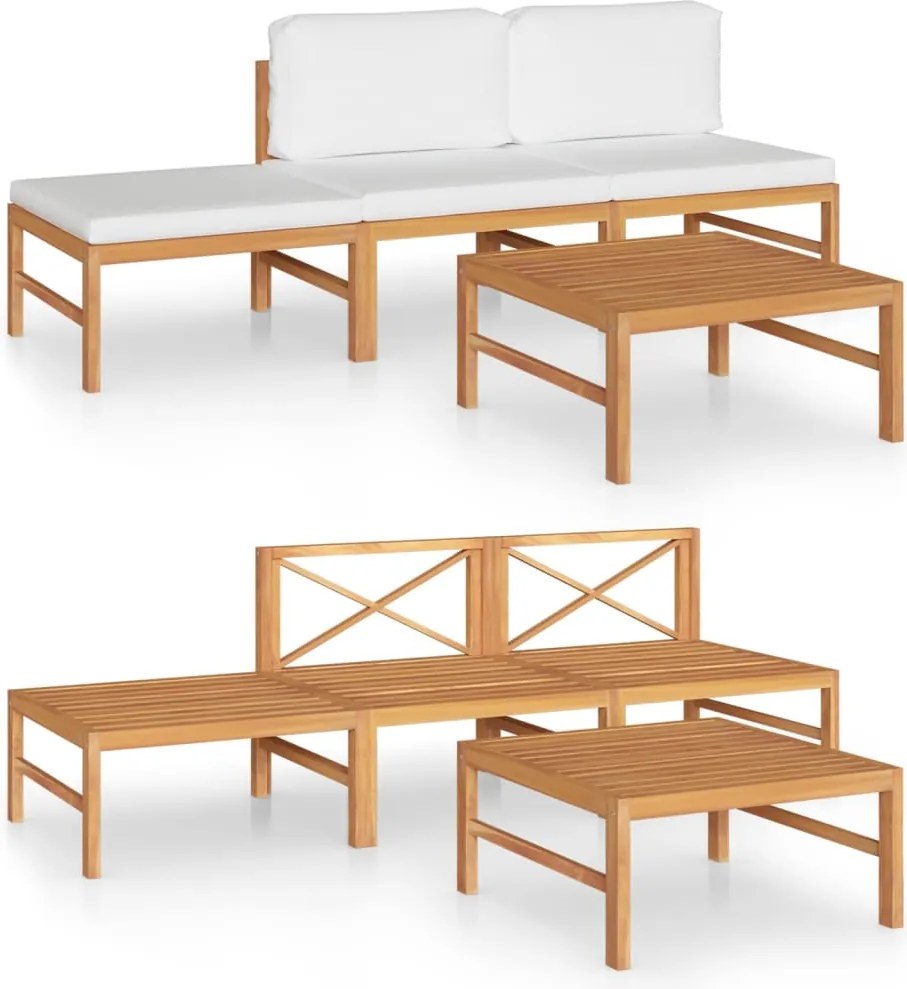 vidaXL Set mobilier grădină cu perne crem, 4 piese, lemn masiv de tec