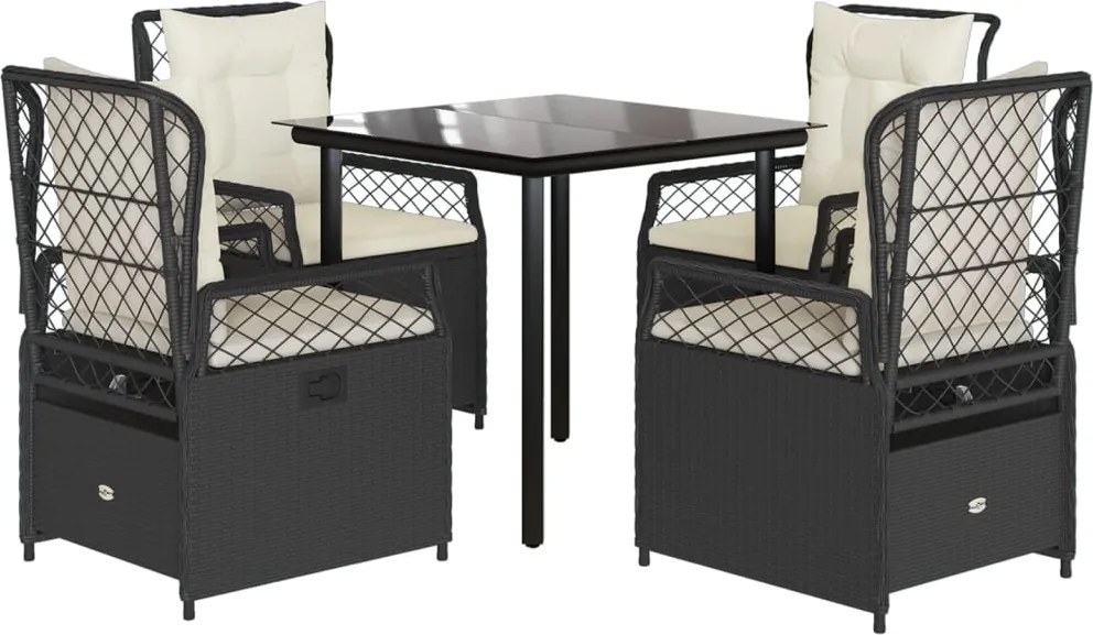 vidaXL Set mobilier de grădină cu perne, 5 piese, negru, poliratan