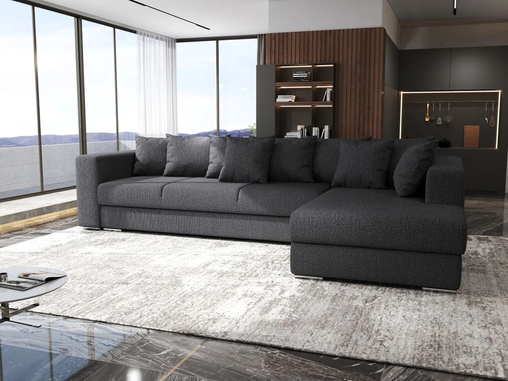 Colțar extensibil dumonde cu ladă de depozitare si sezut confortabil din spuma high-density, Gloria Enjoy Grafit 320x183 cm