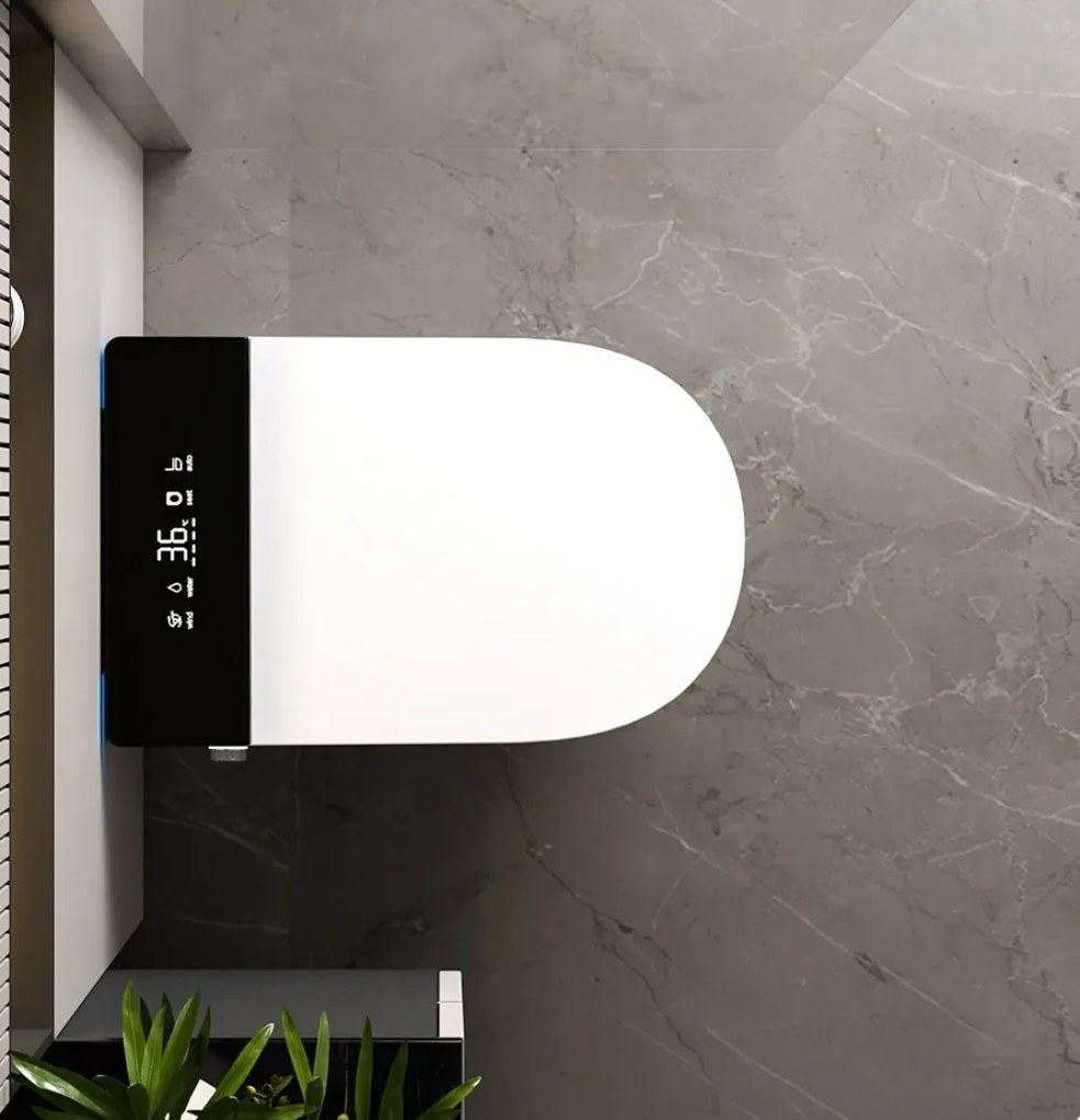 Smart WC 858 – Vas de Toaletă Inteligent cu Bideu, Sterilizare UV, Deschidere/Închidere automată, Senzor picior, Control inteligent al Temperaturii, Uscare aer cald, Iluminare de noapte, Afișaj LED, Telecomandă, Ceramică, Alb/Negru