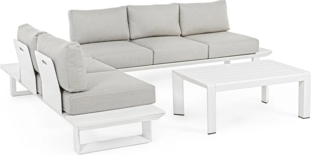 Set canapele din fier alb cu perne textil gri si masuta cafea Konnor 211 cm x 73.4 cm x 80 h x 43 h1 x 68 h3