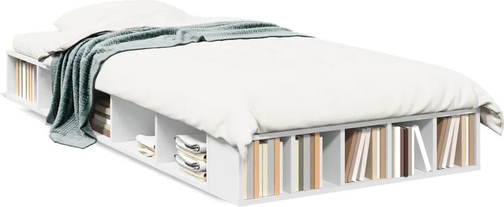 vidaXL Cadru de pat, alb, 100x200 cm, lemn prelucrat