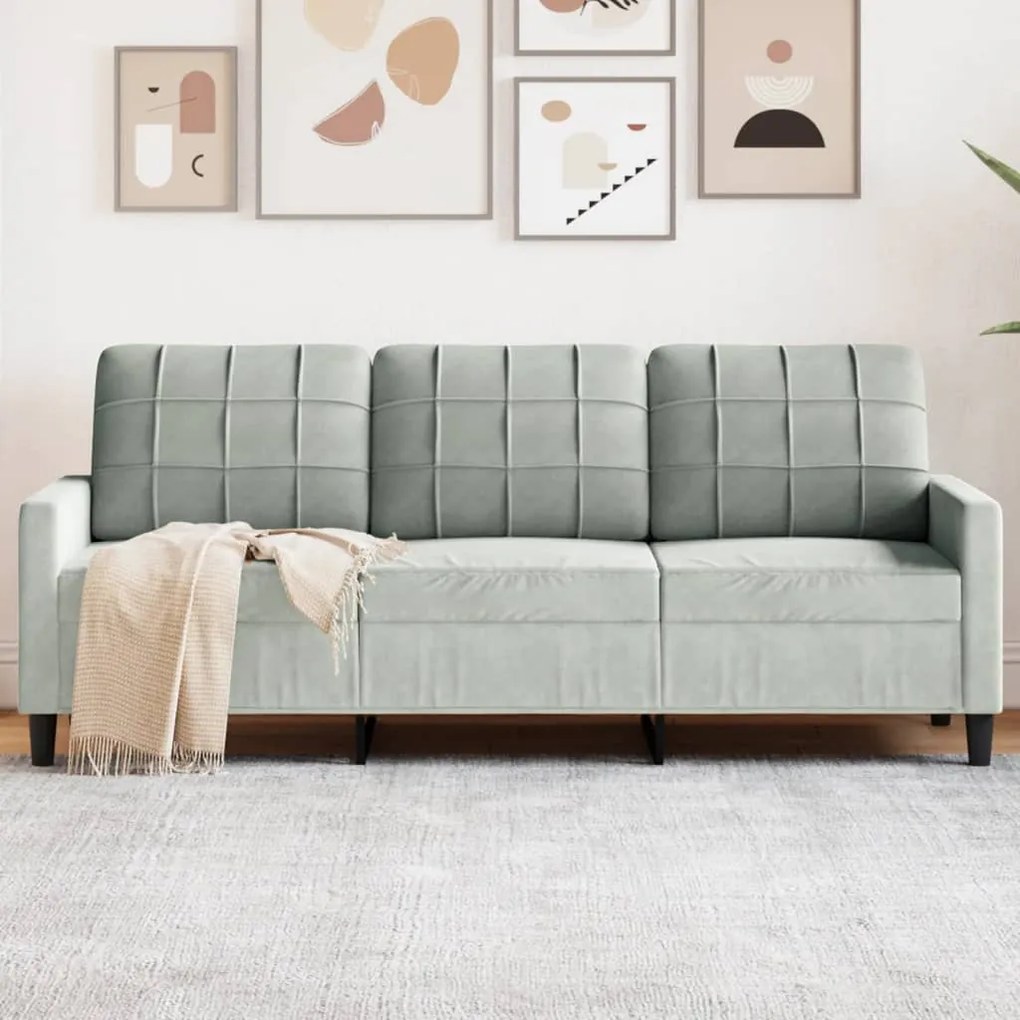 vidaXL Canapea cu 3 locuri, gri deschis, material 180CM catifea