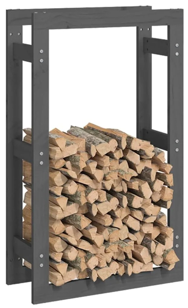 Rastel pentru lemne de foc, gri, 60x25x100 cm, lemn masiv pin Gri, 60 x 25 x 100 cm