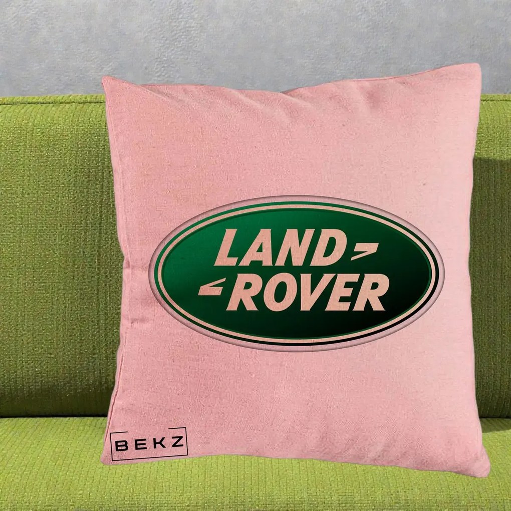 Perna Personalizata cu emblema Land Rover, 40x40 cm, Roz, Husa Detasabila, Perna Inclusa, BEKZ®