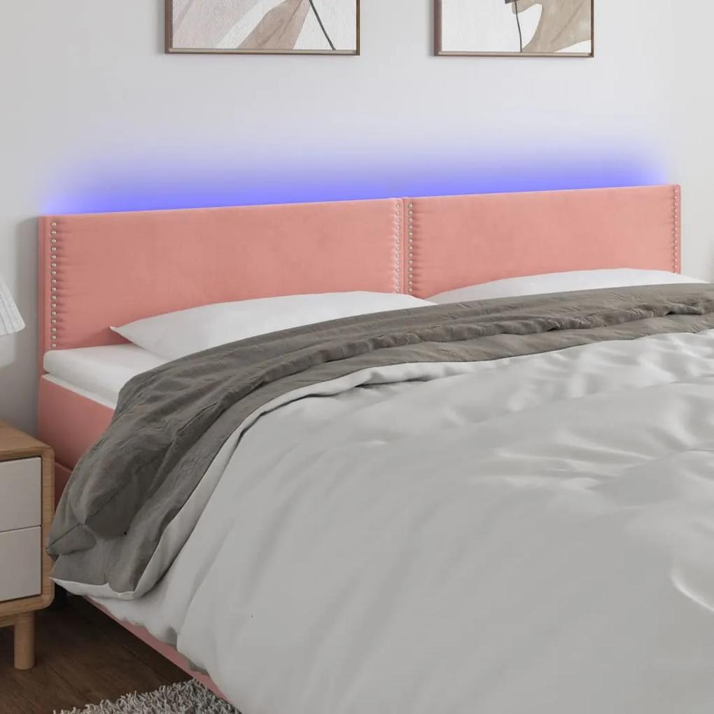 3121543 vidaXL Tăblie de pat cu LED, roz, 200x5x78/88 cm, catifea