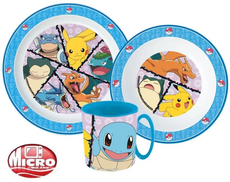 Pokémon set de masă, set micro plastic cu cană 265 ml