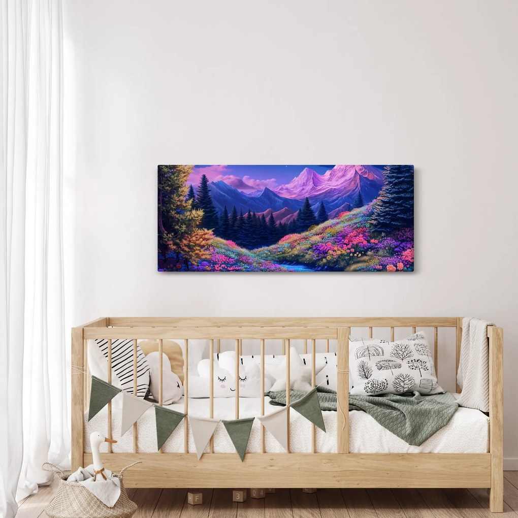Tablou - Peisaj violet la lună plină (120x50 cm)