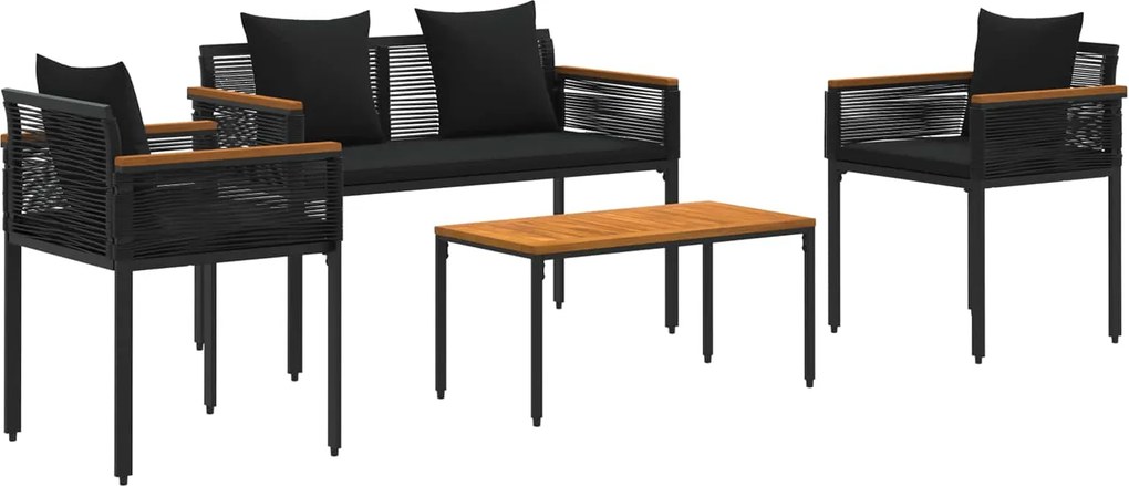 vidaXL Set de Mobilier pentru Exterior cu pernă 4 pcs Negru poliratan