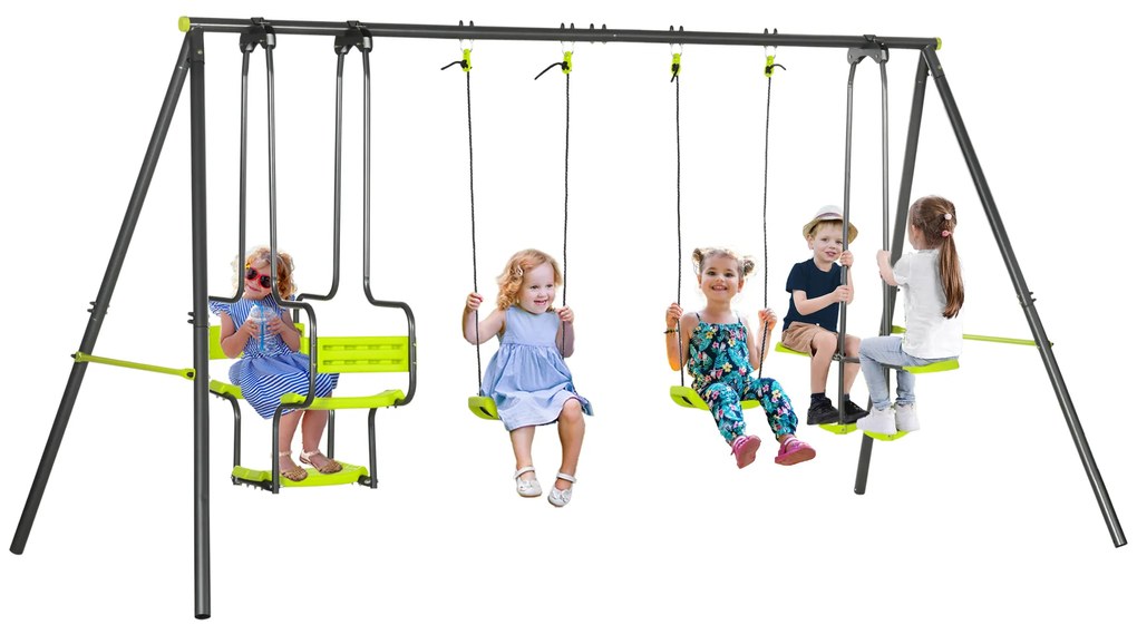 Outsunny Balansoar 4 agrafe portico cu balansoar - dim. 3,55L x 1,84l x 1,86H m metal epoxid anticoroziv PE Gri | Aosom Romania