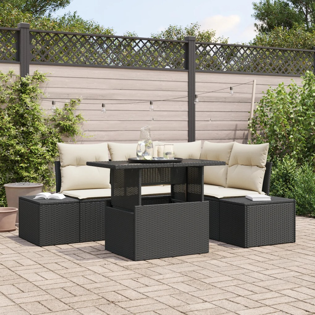 vidaXL Set de canapele pentru grădină cu pernă 5 pcs negru și crem