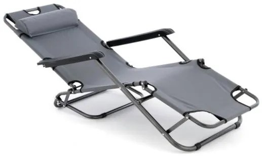 Șezlong de grădină pliant, gri