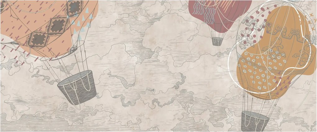 Tablou - Baloane deasupra orașului, nuanțe reci (120x50 cm)
