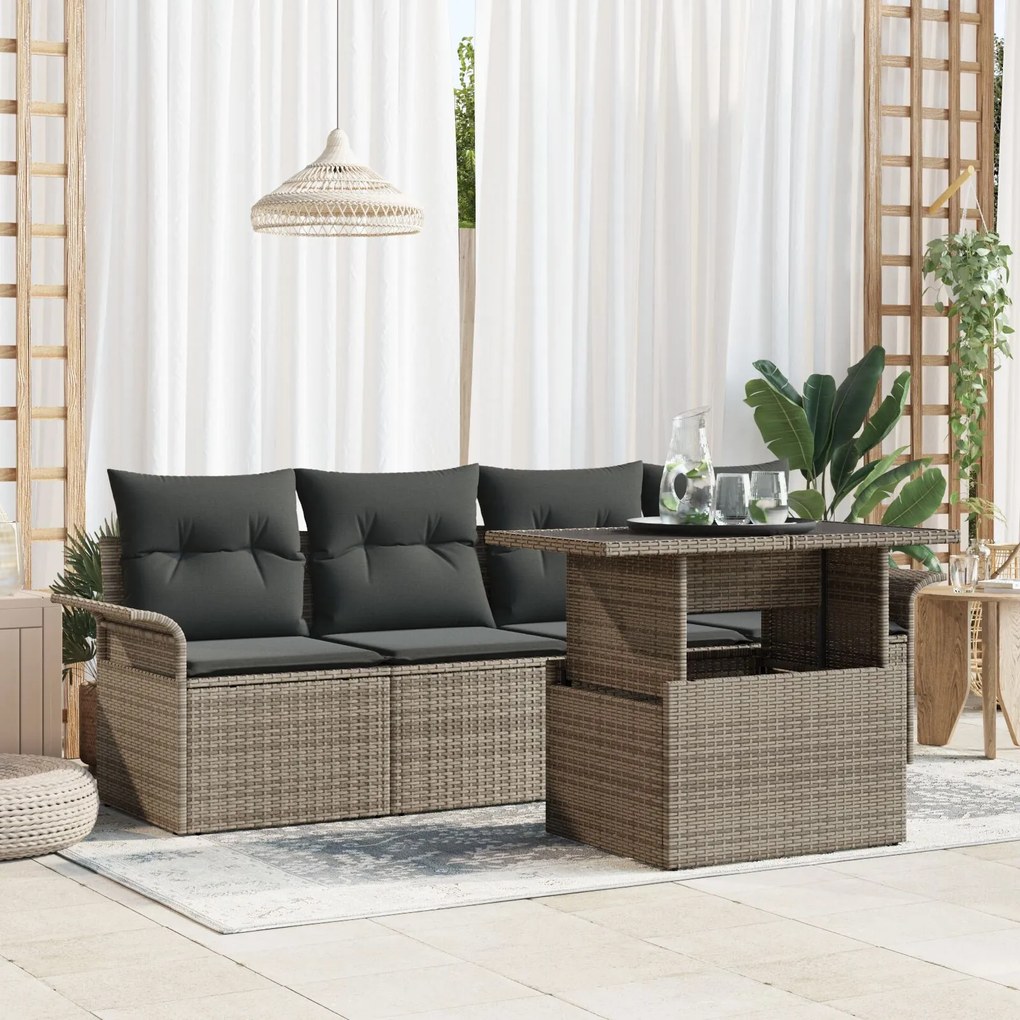 vidaXL Set canapea de grădină cu 5 piese și perne gri din rattan sintetic