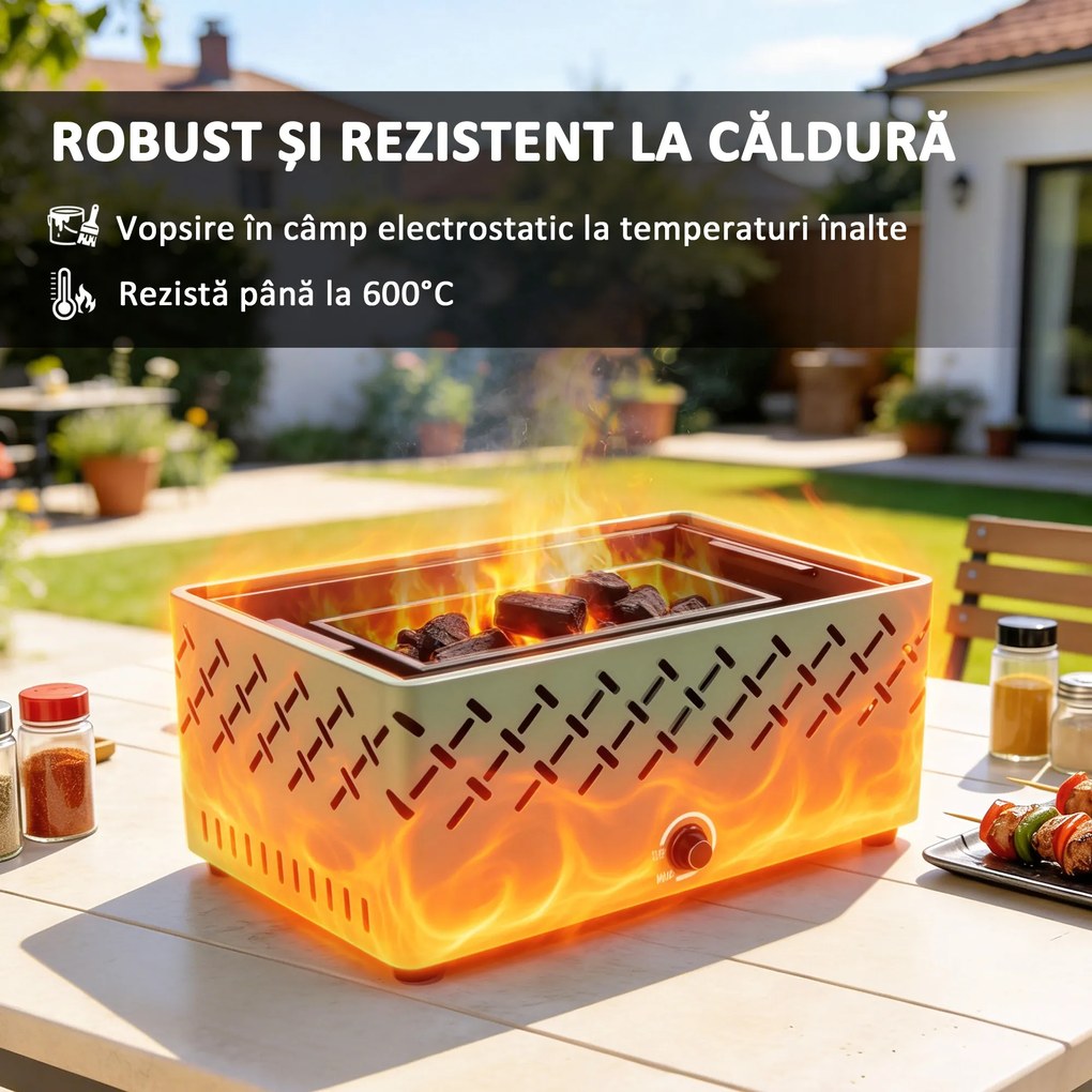 Outsunny Grătar Portabil pe Cărbune cu Ventilator Integrat pentru Exterior, Verde Deschis | Aosom Romania