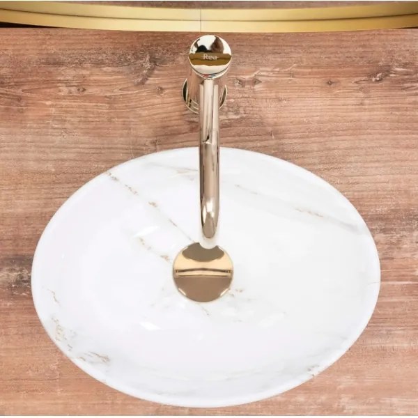 REA-U8014 - Lavoar pentru blat SOFIA MINI, 27 x 34 cm, ceramică cu decor marmură