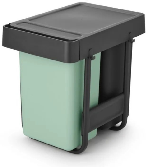Cos de gunoi colectare selectiva Brabantia Sort&Go 1008862, 2x15 L, Montaj intern cu cadru telescopic, Gri/verde