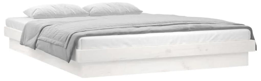 819978 vidaXL Cadru de pat cu LED King Size, alb, 150x200 cm, lemn masiv