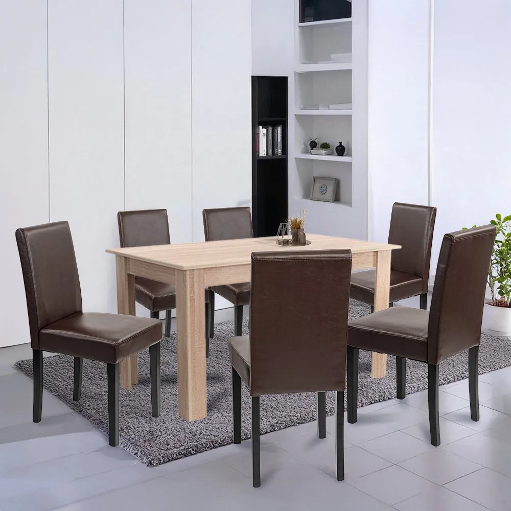 Set de masă Leon 6+1, stejar Sonoma-maro