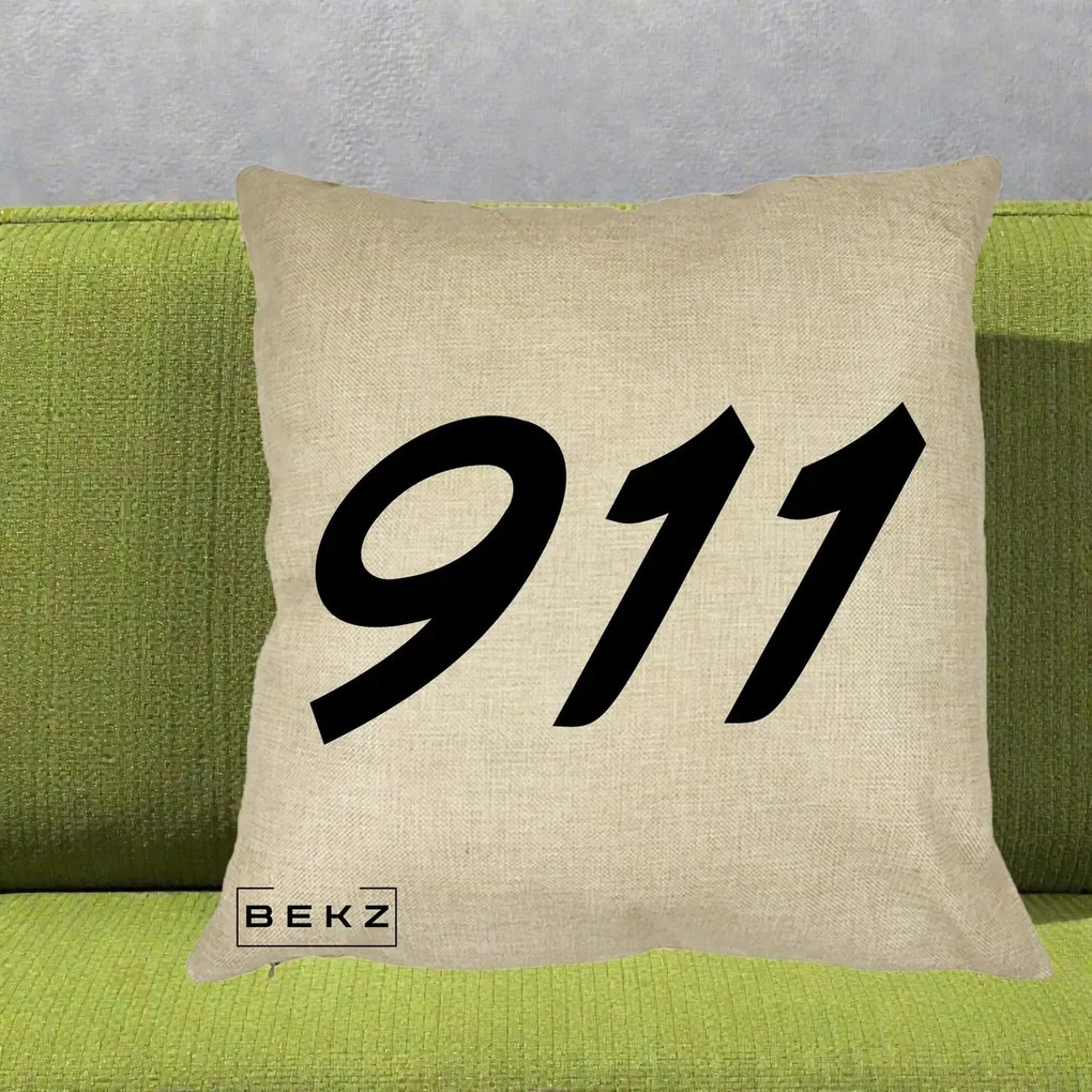 Perna Personalizata 911 Bold, 40x40 cm, Crem, Husa Detasabila, Perna Inclusa, BEKZ®