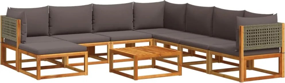 vidaXL Set canapele de grădină cu 9 piese și perne, lemn de salcâm și ratan