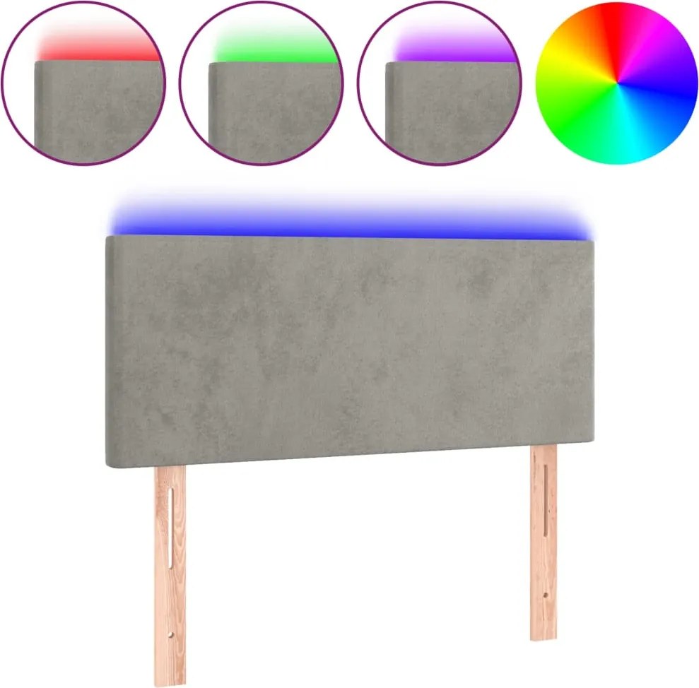vidaXL Tăblie de pat cu LED, gri deschis, 90x5x78/88 cm, catifea