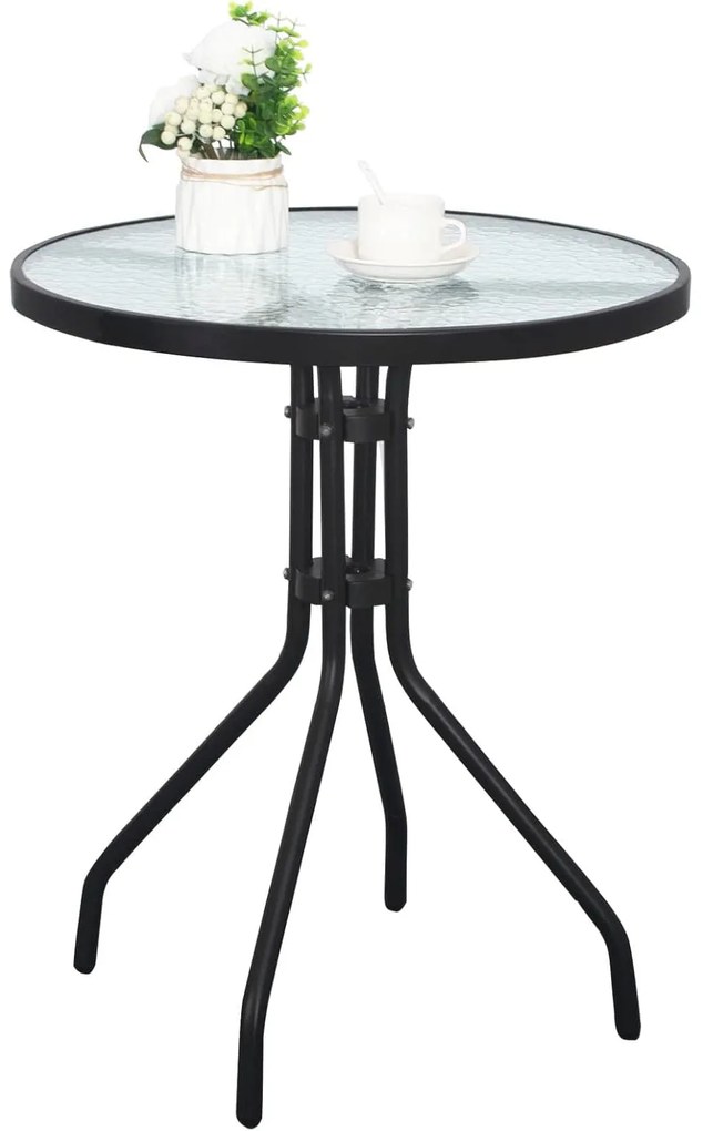 Masa de gradina rotunda cu blat din sticla ISLAND 60 cm, negru