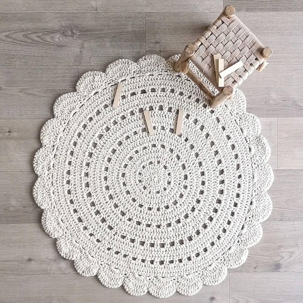 Covor croșetat manual din bumbac Nattiot Alma, ø 120 cm, alb