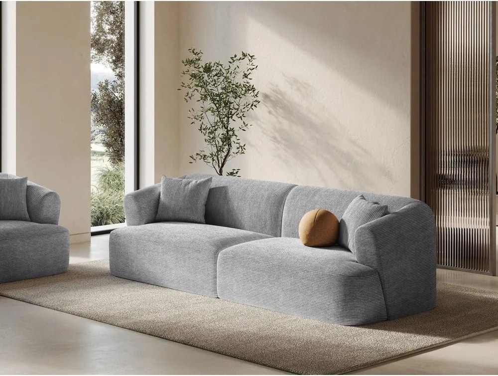 Canapea gri deschis cu tapițerie din catifea reiată 255 cm Campi – Cosmopolitan Design