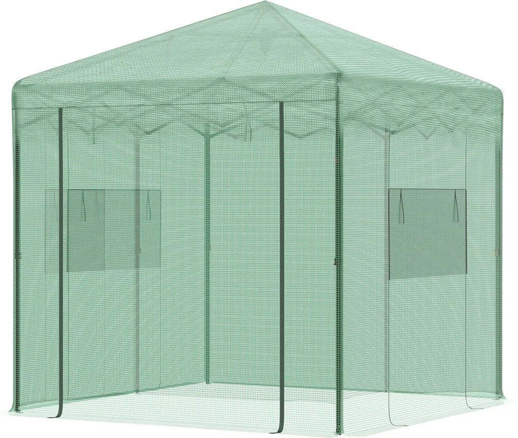 Outsunny Seră Seră Seră cu Ușă și Fereastră Rulante PE Oțel Verde Închis 238 x 178 x 240 cm | Aosom Romania
