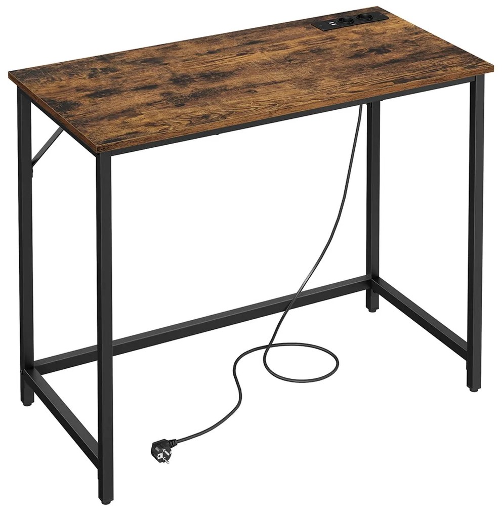 Masa birou, masa calculator cu lumini LED, 50x100 cm, rustic maro-negru