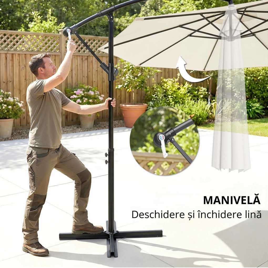 Umbrela pentru Gradina Outsunny Brat cu Manivela, Φ3x2.5m, Alba | Aosom Romania